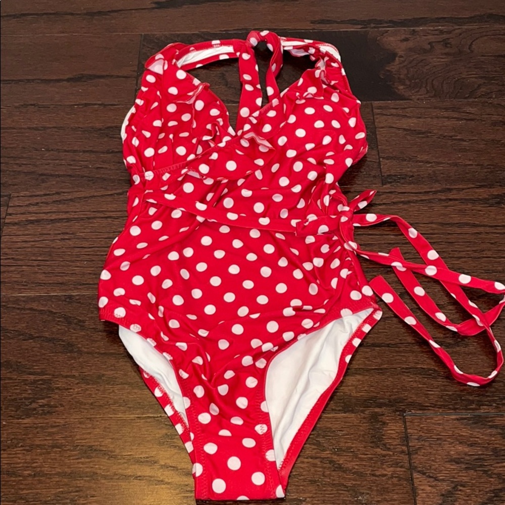 NEW ModCloth Red Polka Dot One Piece Swimsuit - Picture 2 of 4